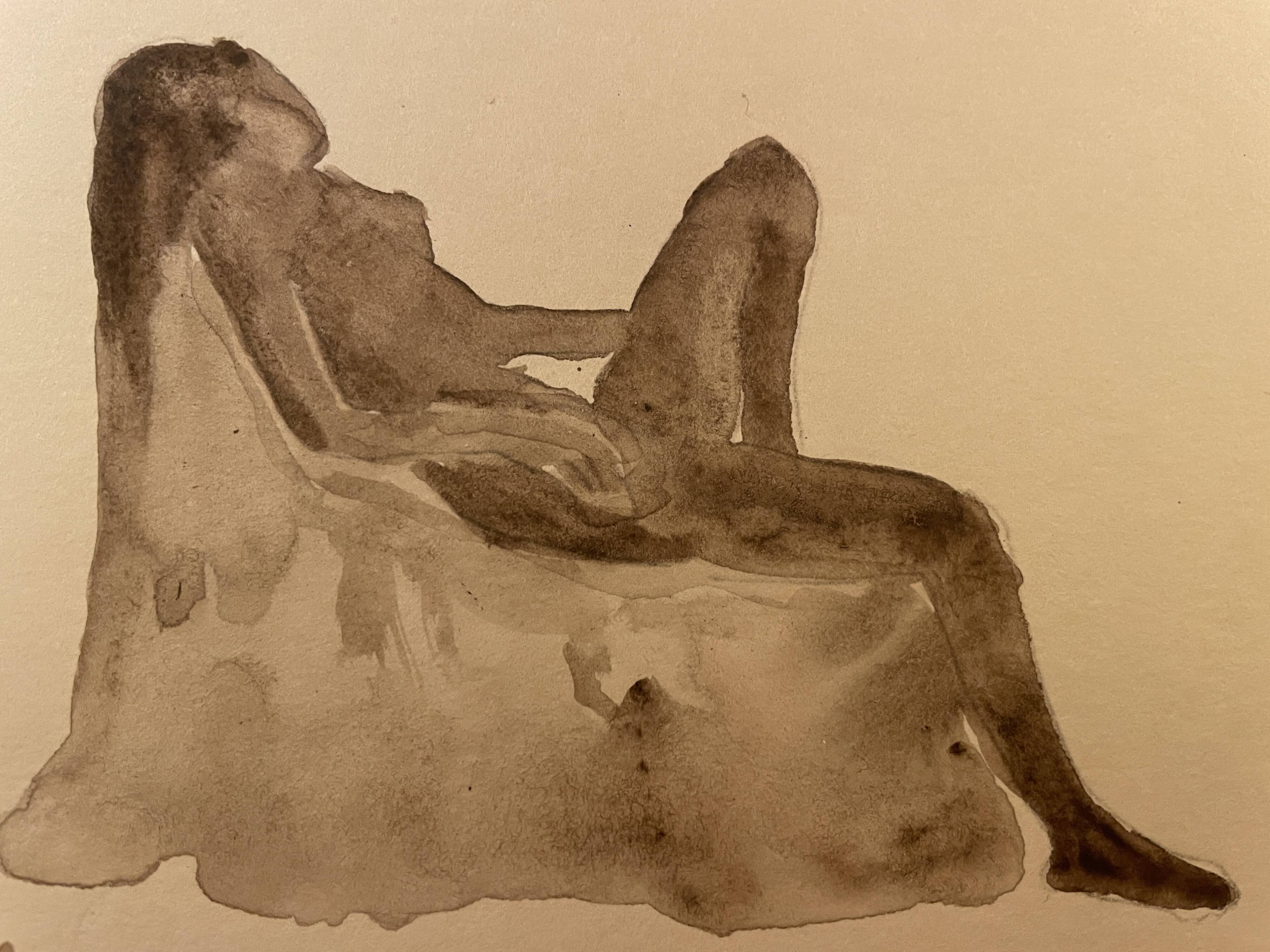 Tableau Aquarelle signé nu féminin au fauteuil