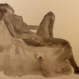 Watercolor painting signed female nude in chair