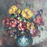 Pair, oil painting, 19th century, still life with bouquet of flowers, wooden frames, signed