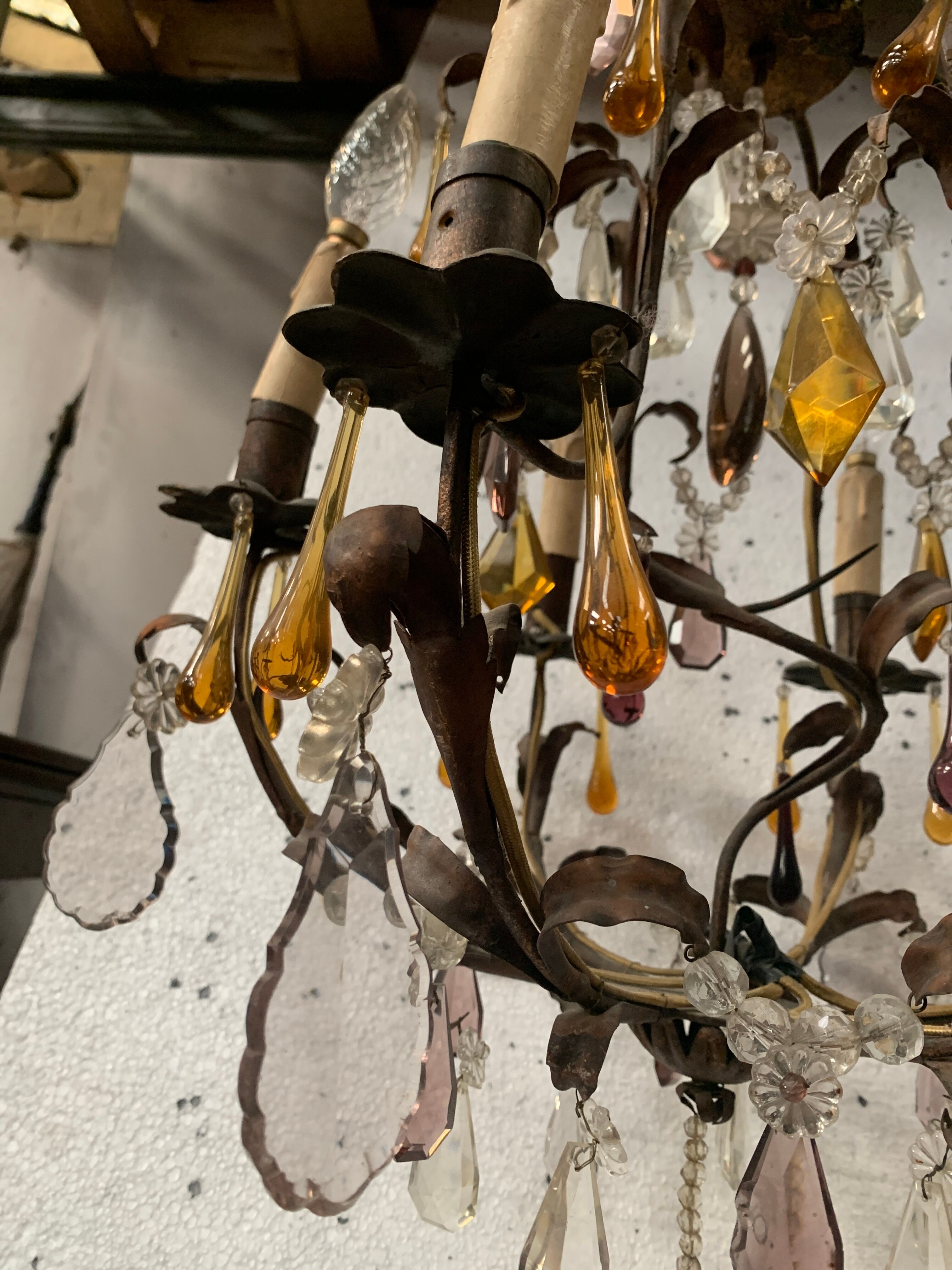 Louis XV style cage chandelier with pendants and drop of water XX century