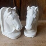 Vintage Horse Head White Ceramic Bookends