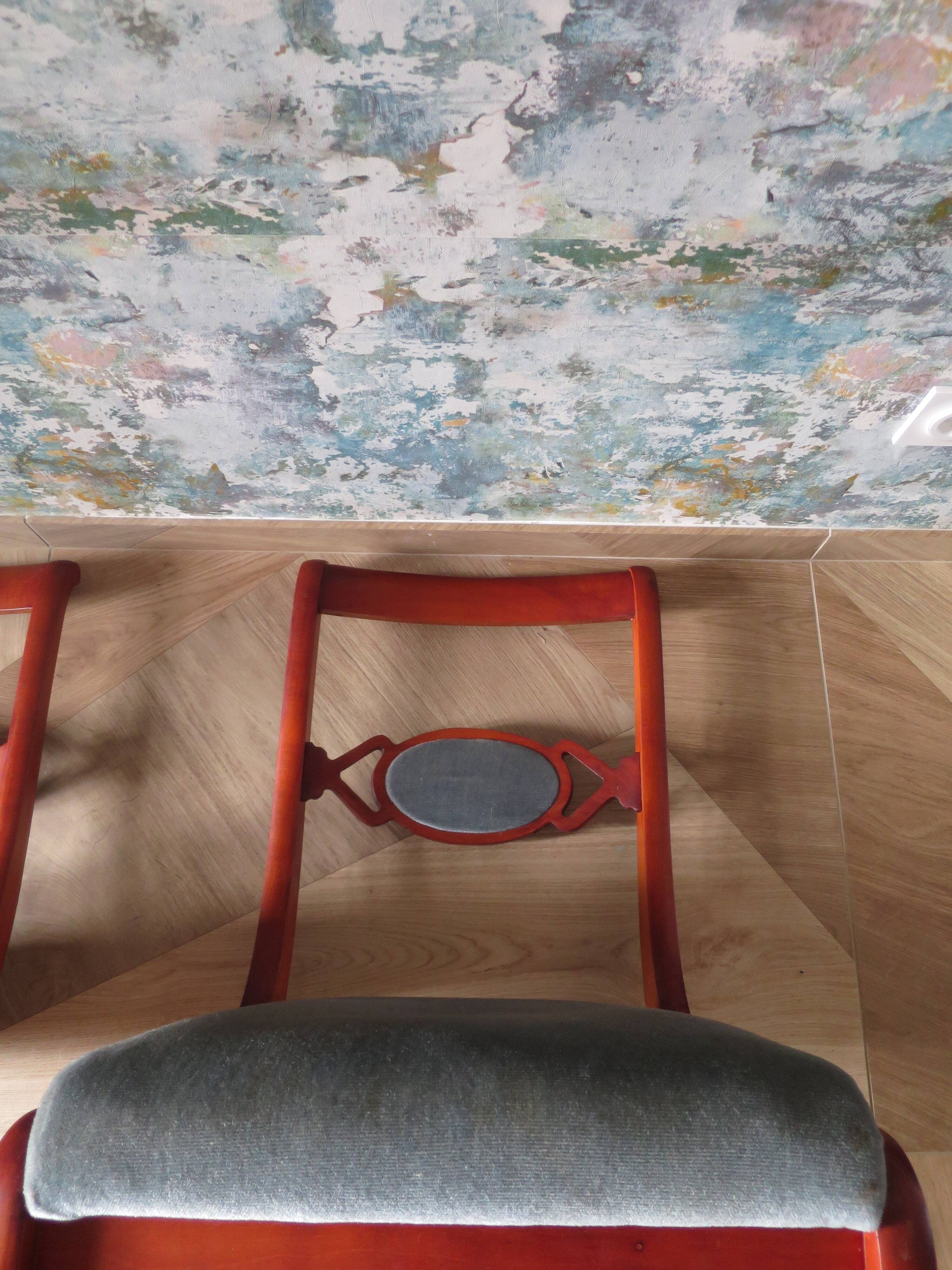 Rare - Set of 4 Louis Philippe/restoration style chairs with medallion - Colour blue / cherry wood