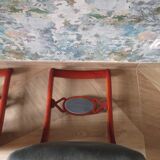 Rare - Set of 4 Louis Philippe/restoration style chairs with medallion - Blue / cherry color