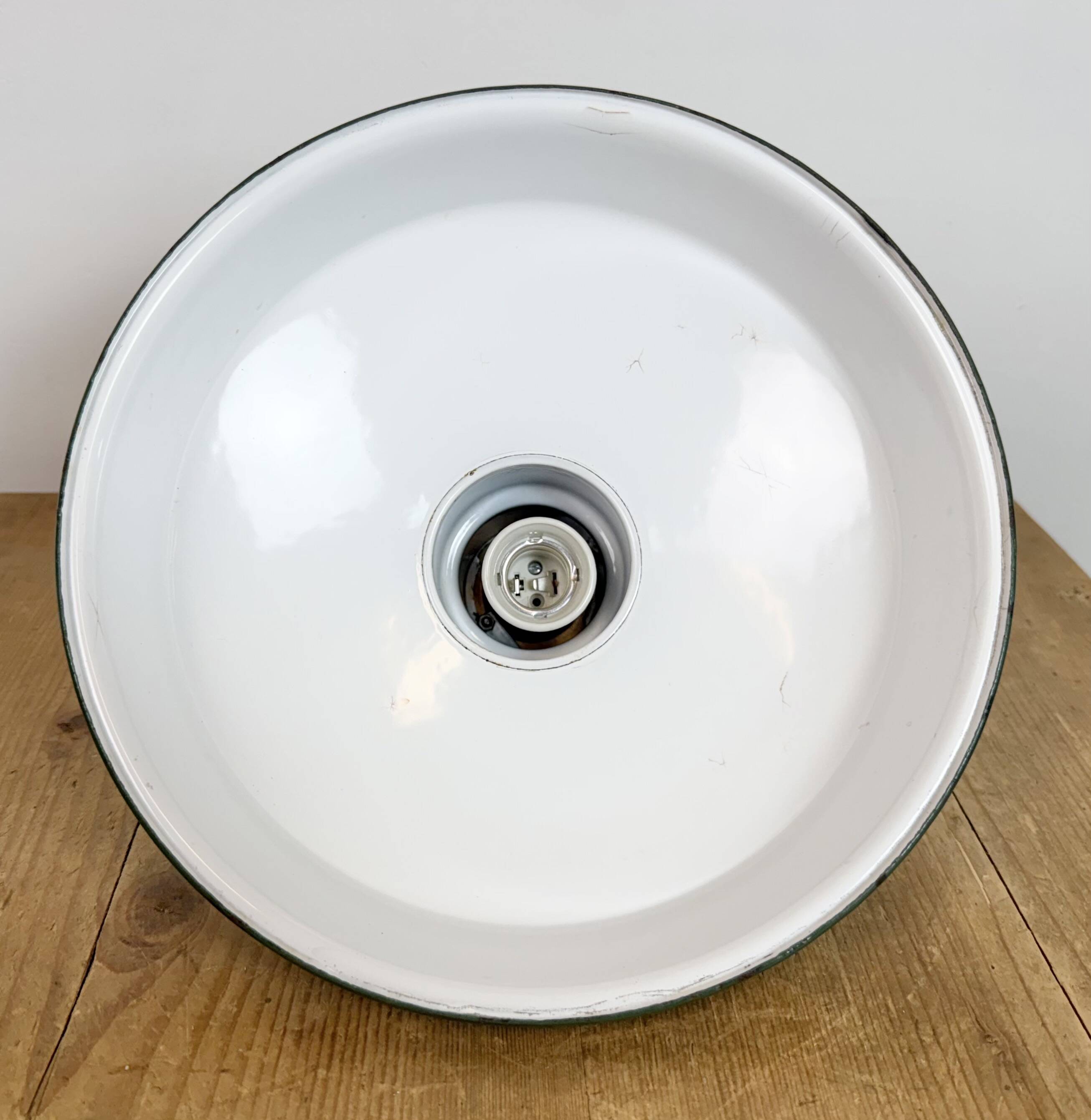 Industrial British Green Enamel Factory Pendant Lamp, 1960s