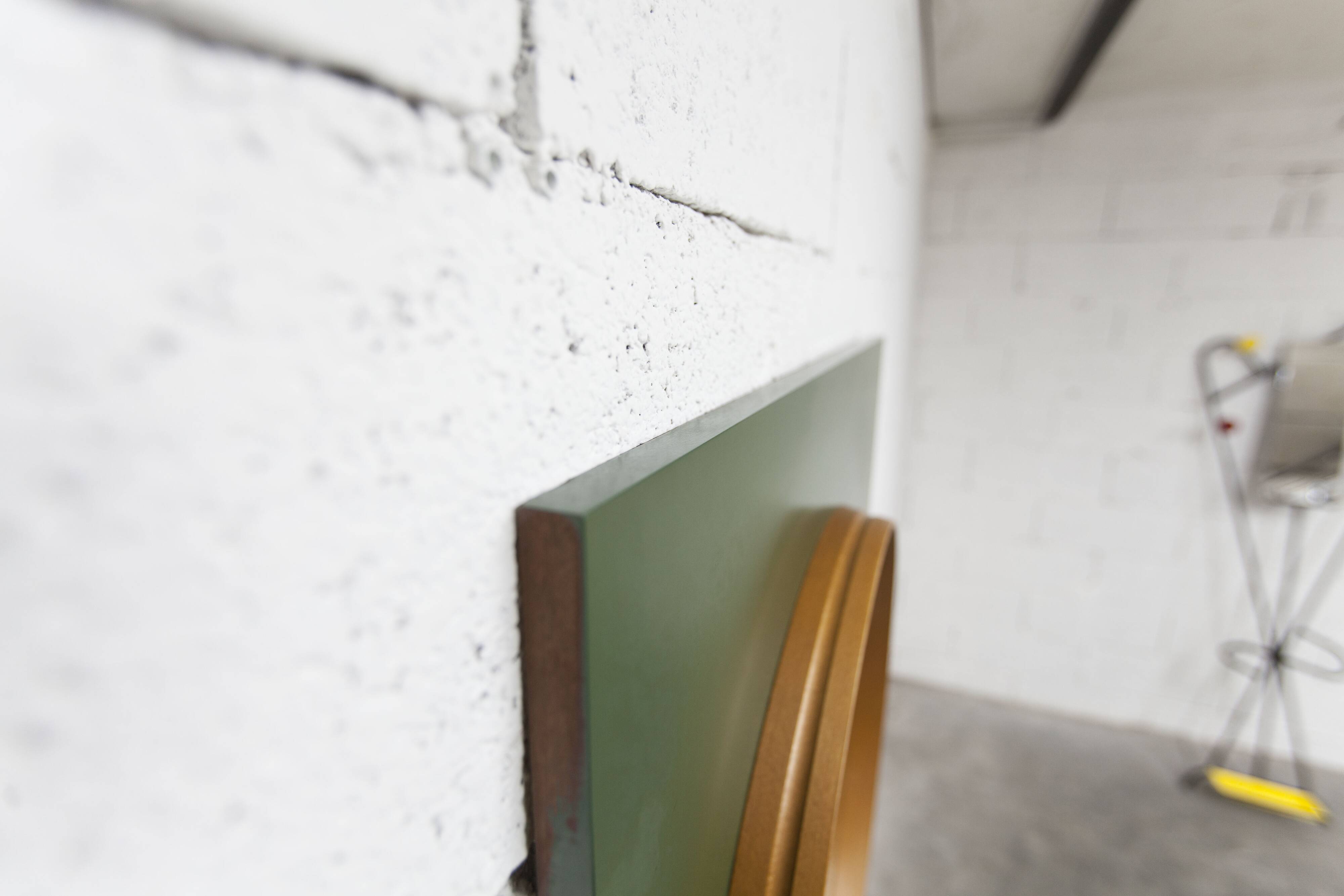 Unusual round wall mirror 60 cm teak edge on green rectangular board 1960.