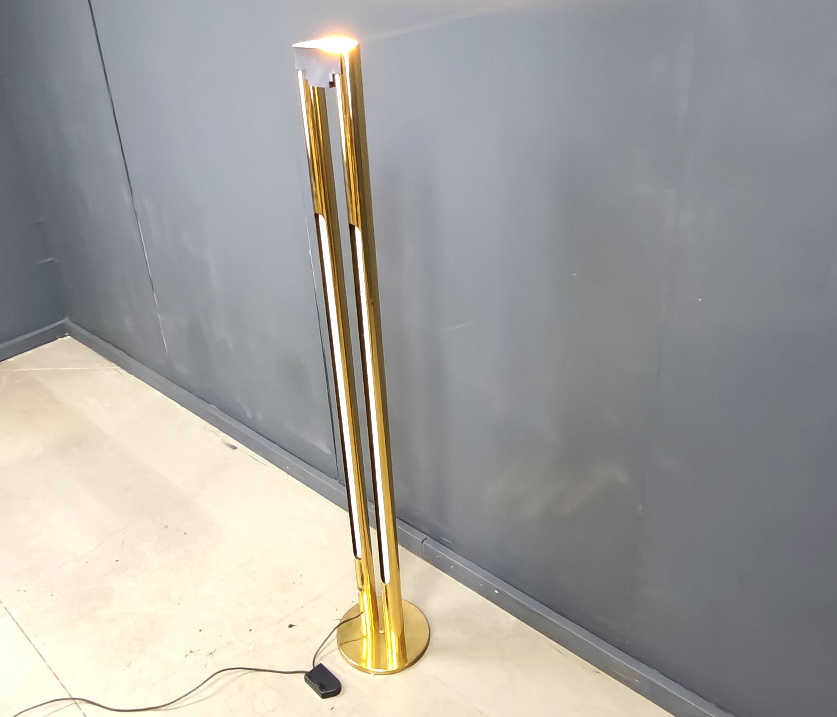 Vintage brass tube light floor lamp, 1980s