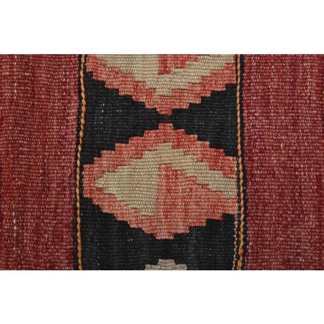 1970s Vintage Turkish Oushak Handmade Wool Cotton Red Runner Rug 140x353