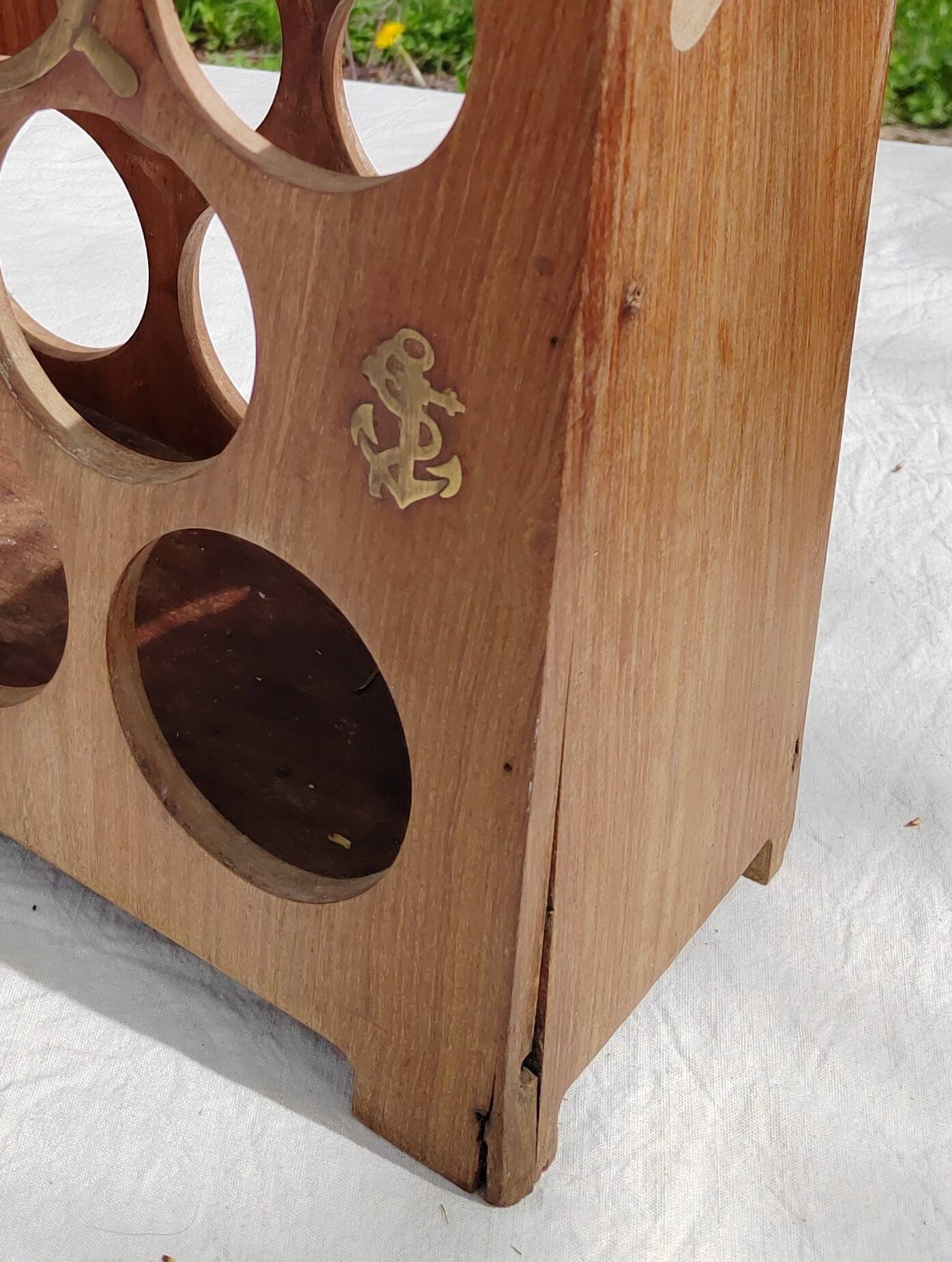 Wooden and brass bottle holder