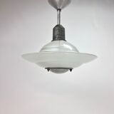 Art deco glass and steel ceiling lamp, 1920