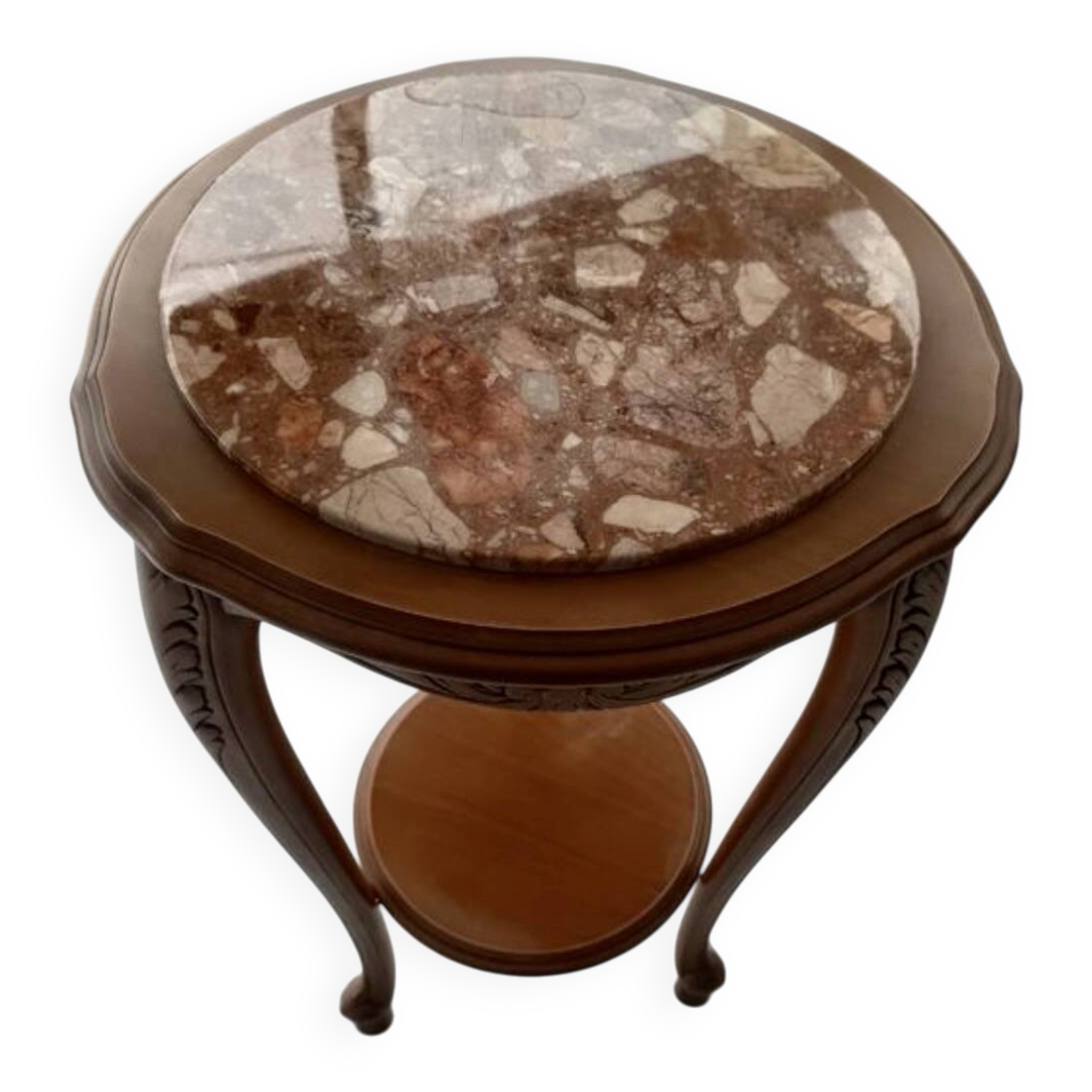 Louis XV style gueridon in carved wood and marble