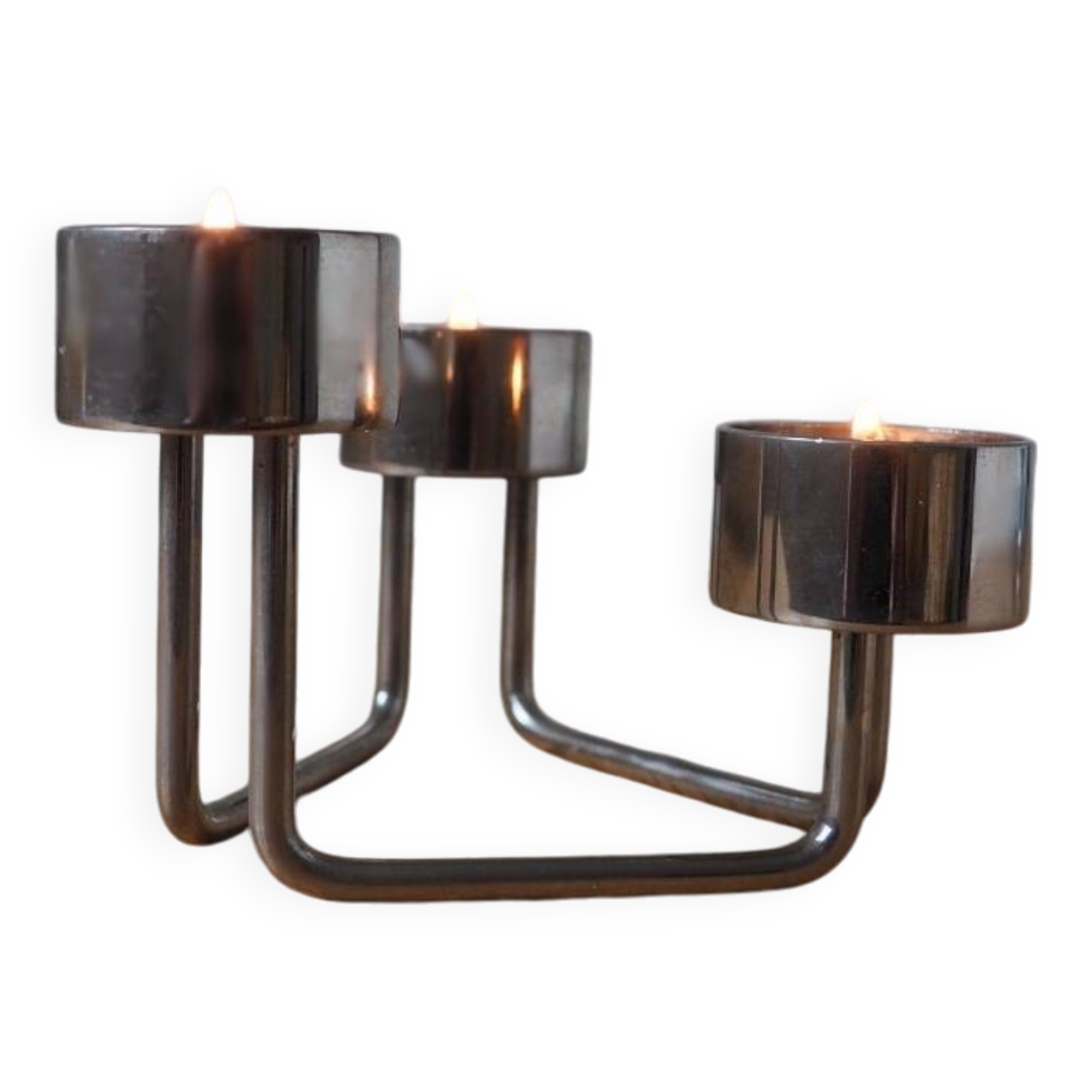 Danish Design - Handmade Steel Tommy Larsen Candle Holders - Design of Denmark, 1970s 1980s