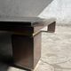 Grey ceramic mosaic top coffee table with dark wood base and brass accents, 1970s