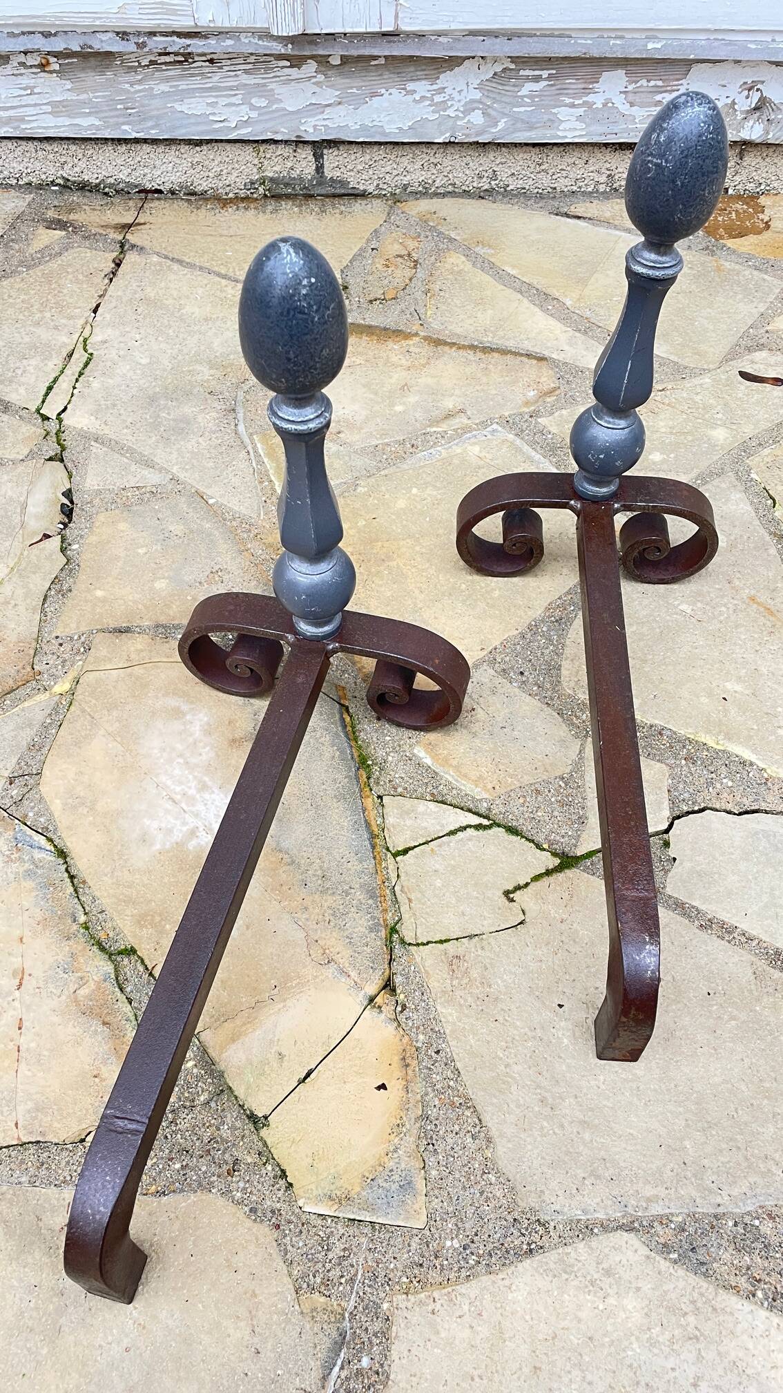 Pair of vintage geometric fire dogs