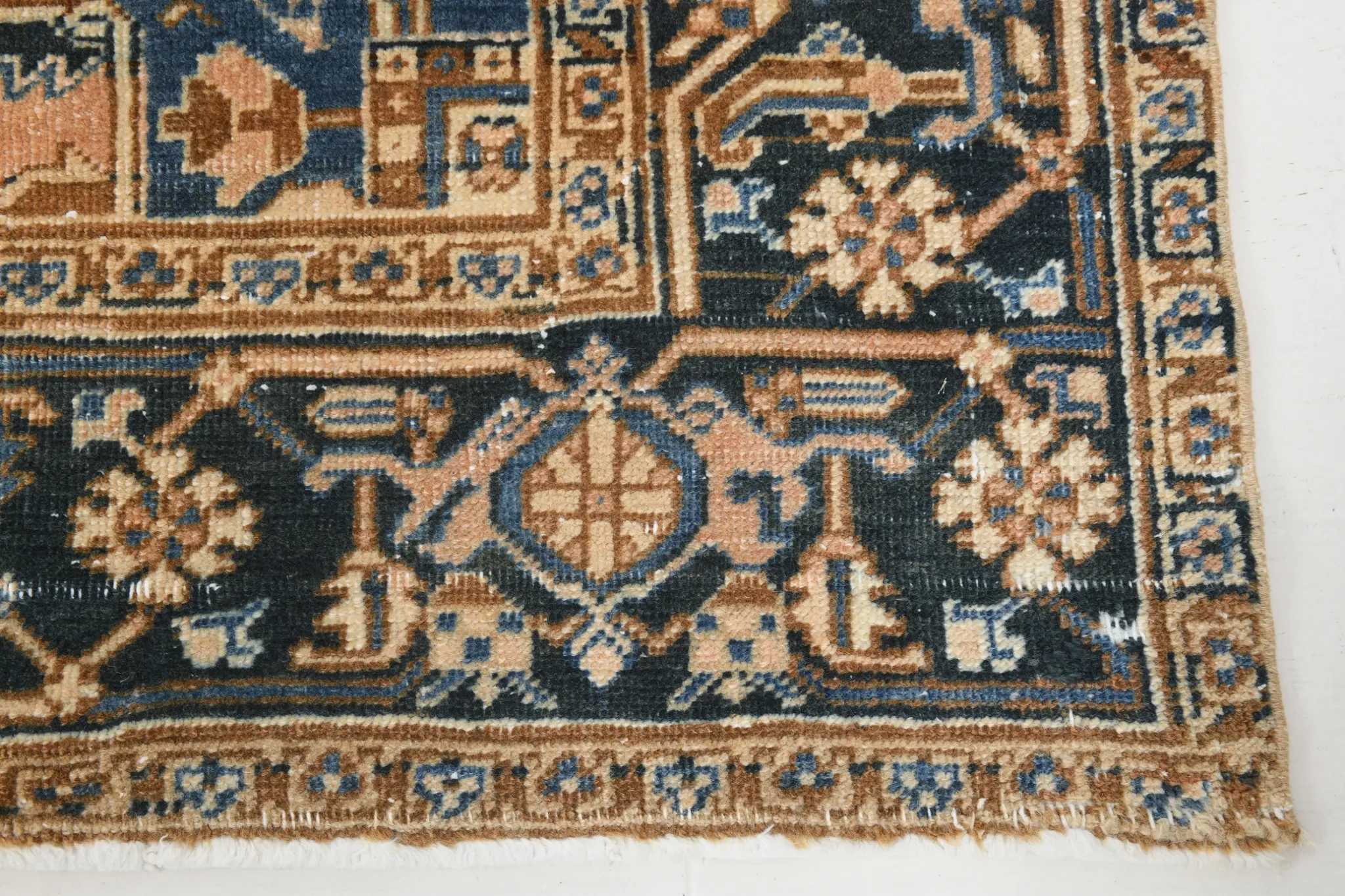 Navy Blue & Peach Oriental Persian Rug, Oriental Pattern Living Room Decor