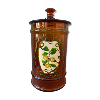 Apothecary pot in blown glass, amber color