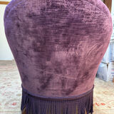 Large armchair, pouffe, purple in velvet.