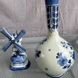 Lot vase Delft et moulin anciens