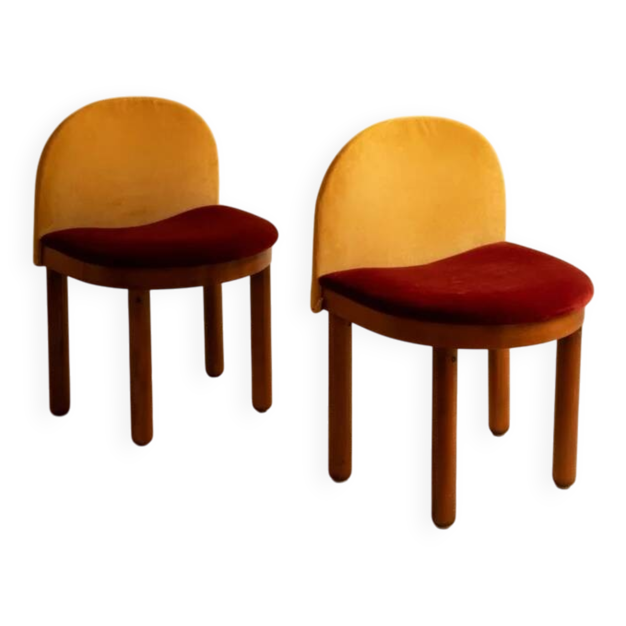 2 wooden and velvet chairs