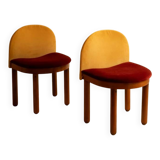 2 wooden and velvet chairs