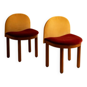2 wooden and velvet chairs