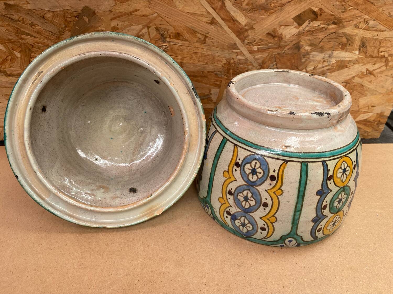 Old Jobbana Butter Jar Morocco Polychrome Earthenware 19th Century Vintage #B084