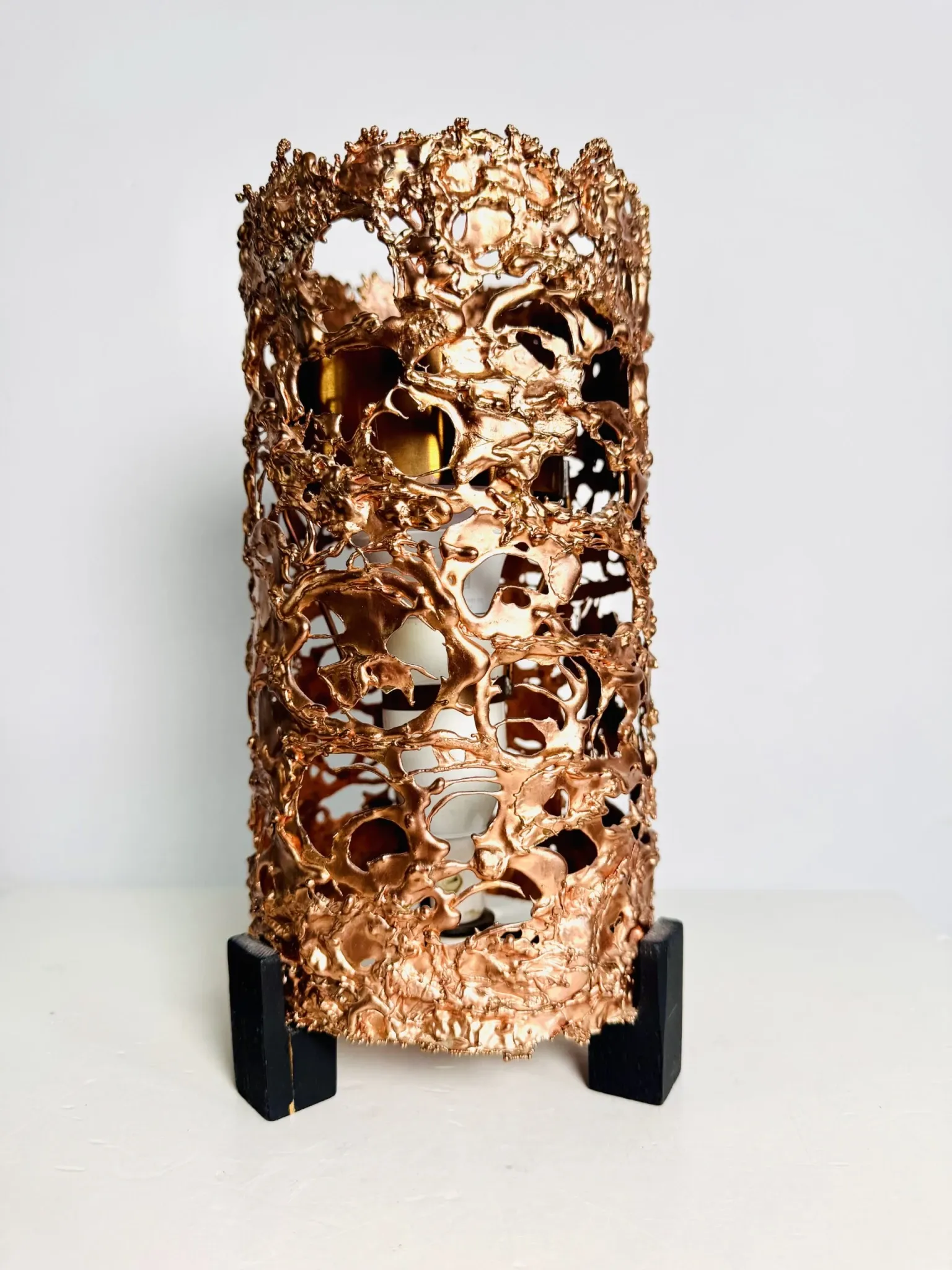 Brutalist Copper Shade Table Lamp By Aimo Tukiainen For Oy Moonlight, Finland, 1970S