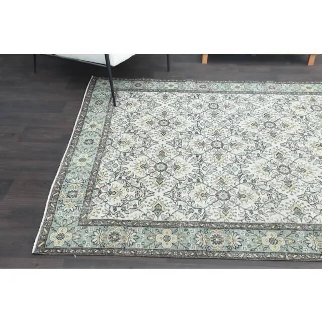 1970s Turkish Oushak Handmade Wool Cotton Green Area Rug 164x285