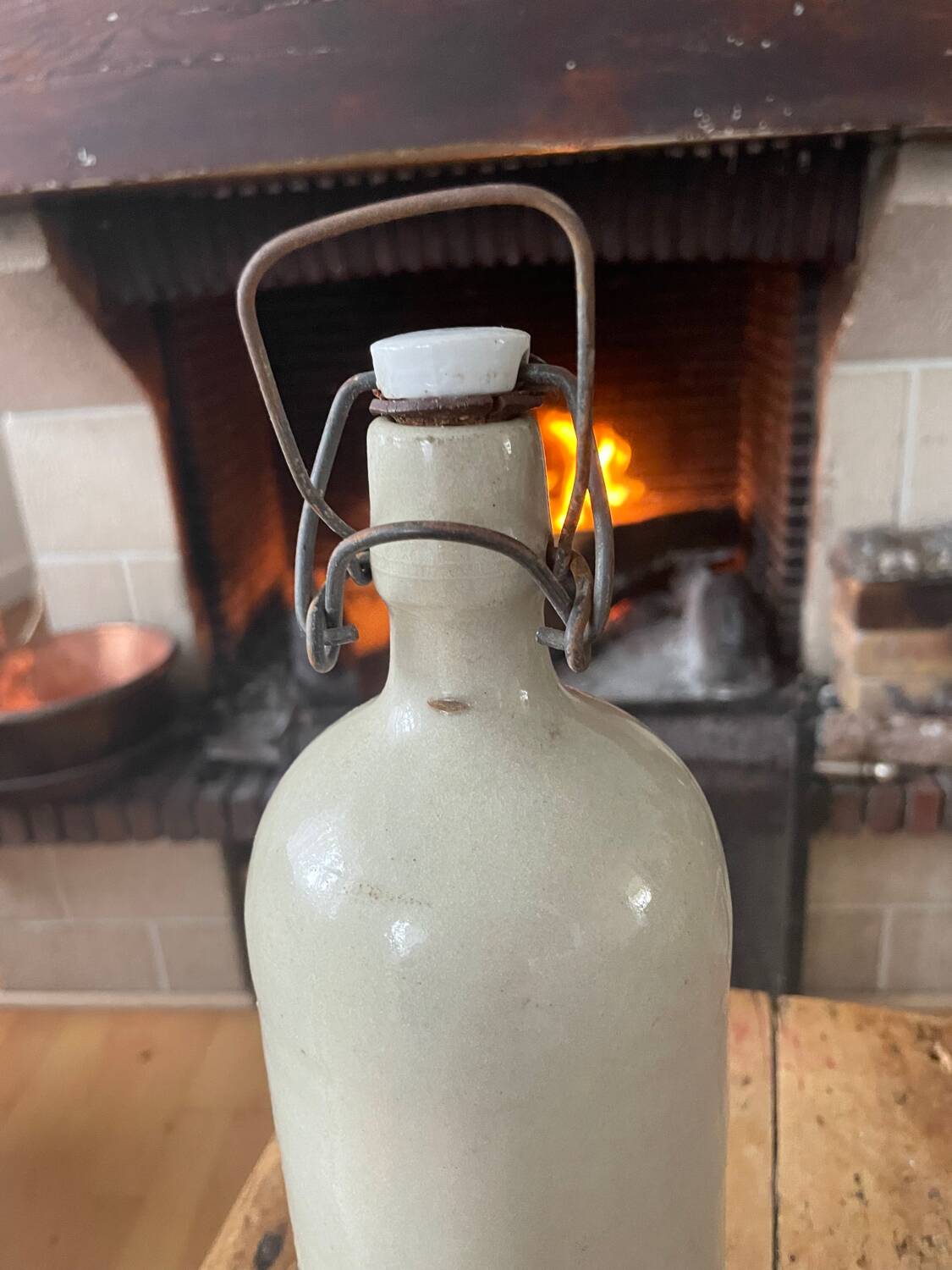 Bottle, hot water bottle, ceramic, old white, broken