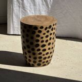 Stool, side table, cylindrical solid mango wood end table.