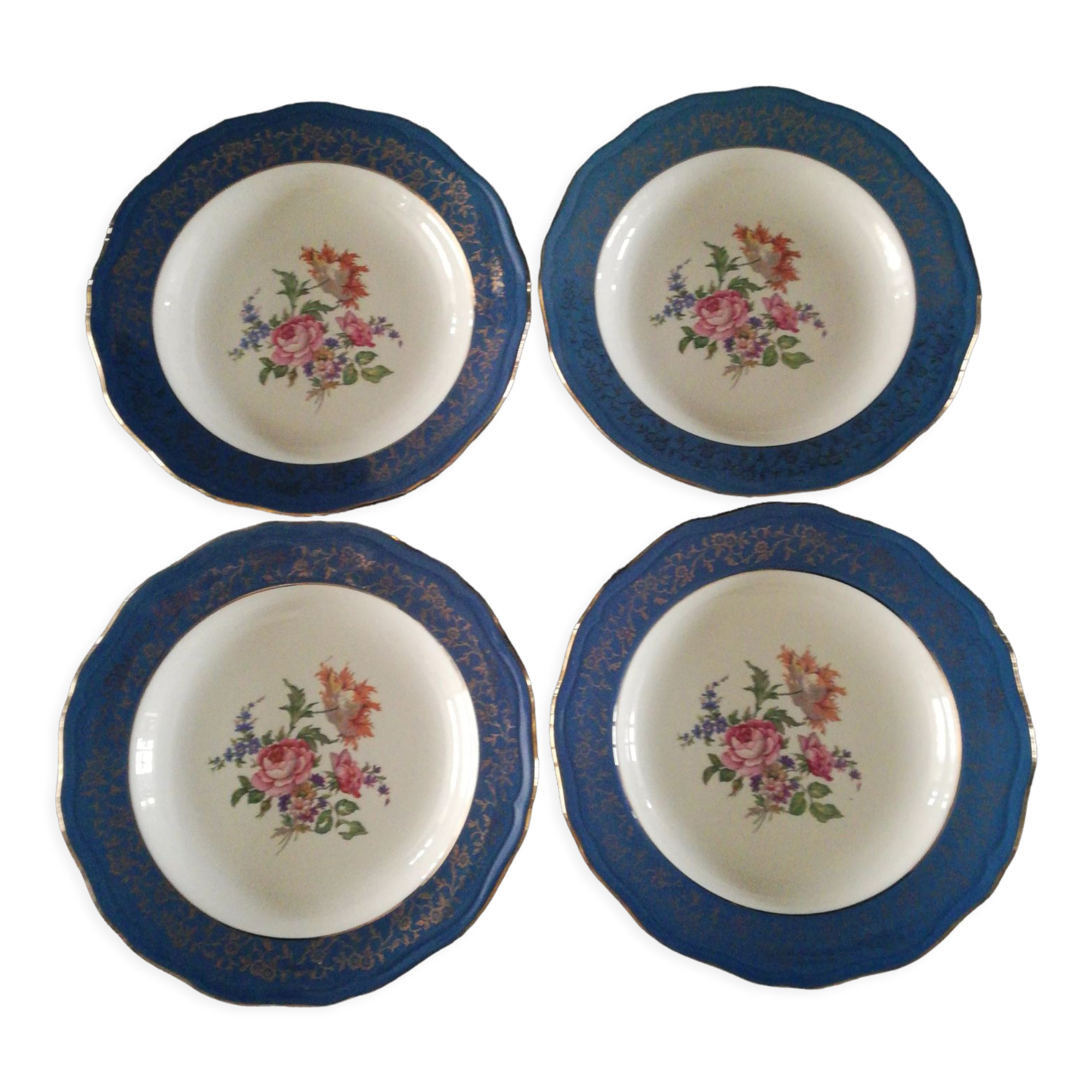 Set of 4 blue l'amandinoise Prestige plates