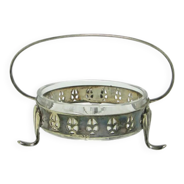 Platter, mid-century modern, silver-plated brass, clear glass, United Kingdom, 1950s.