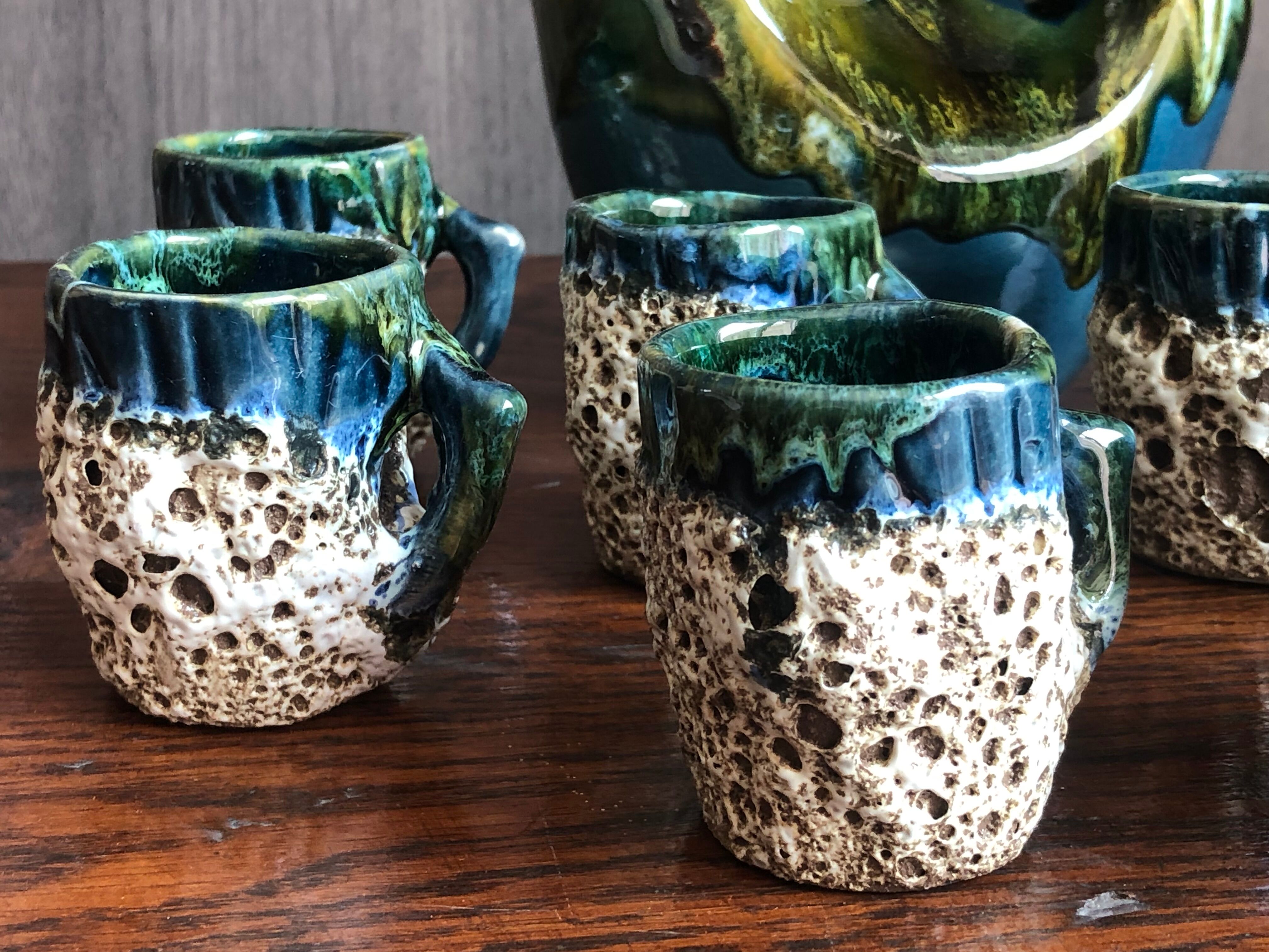 Vintage service style Vallauris called "sea foam" + 8 glasses