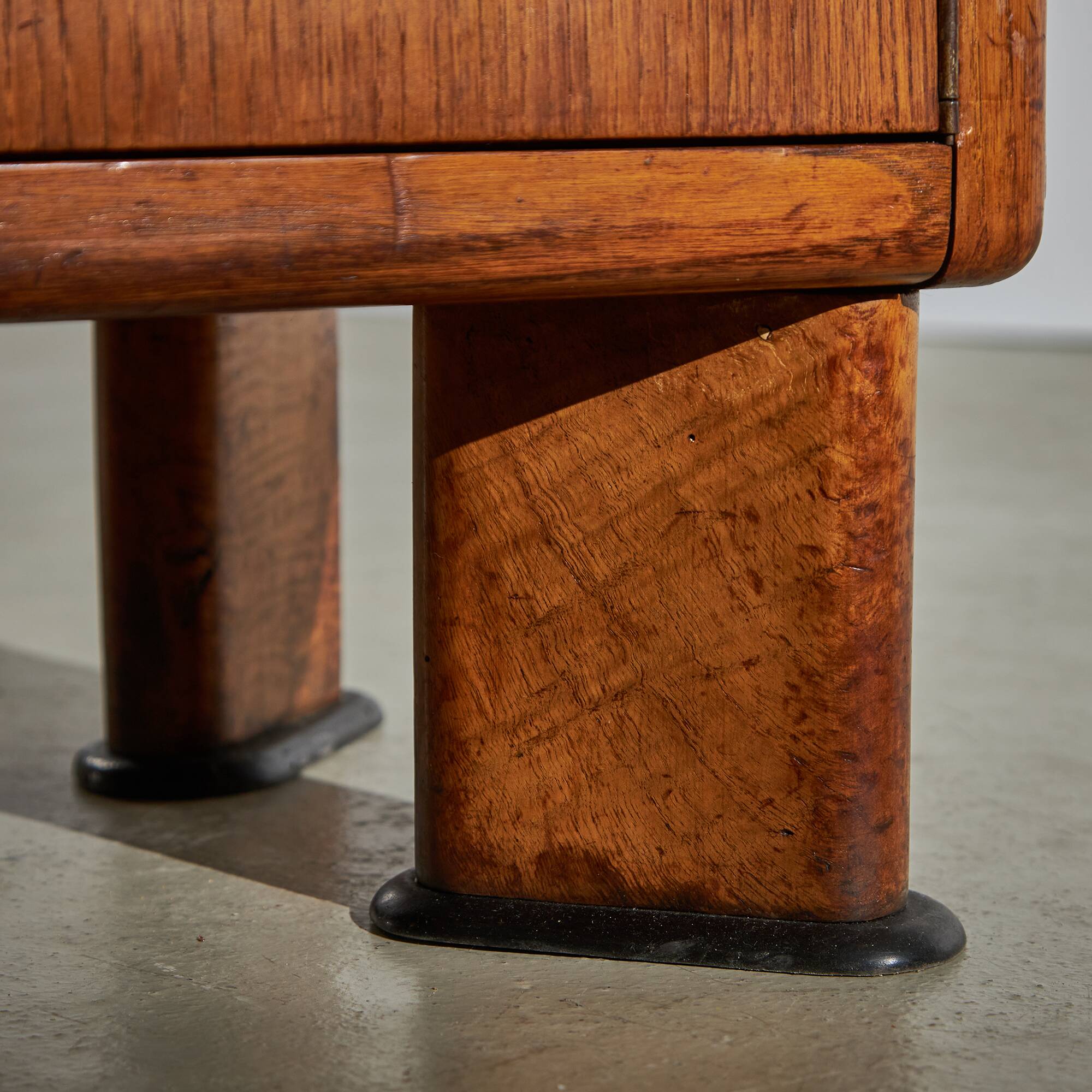 1950's Oakwood Display Cabinet with Sliding Glass Panels