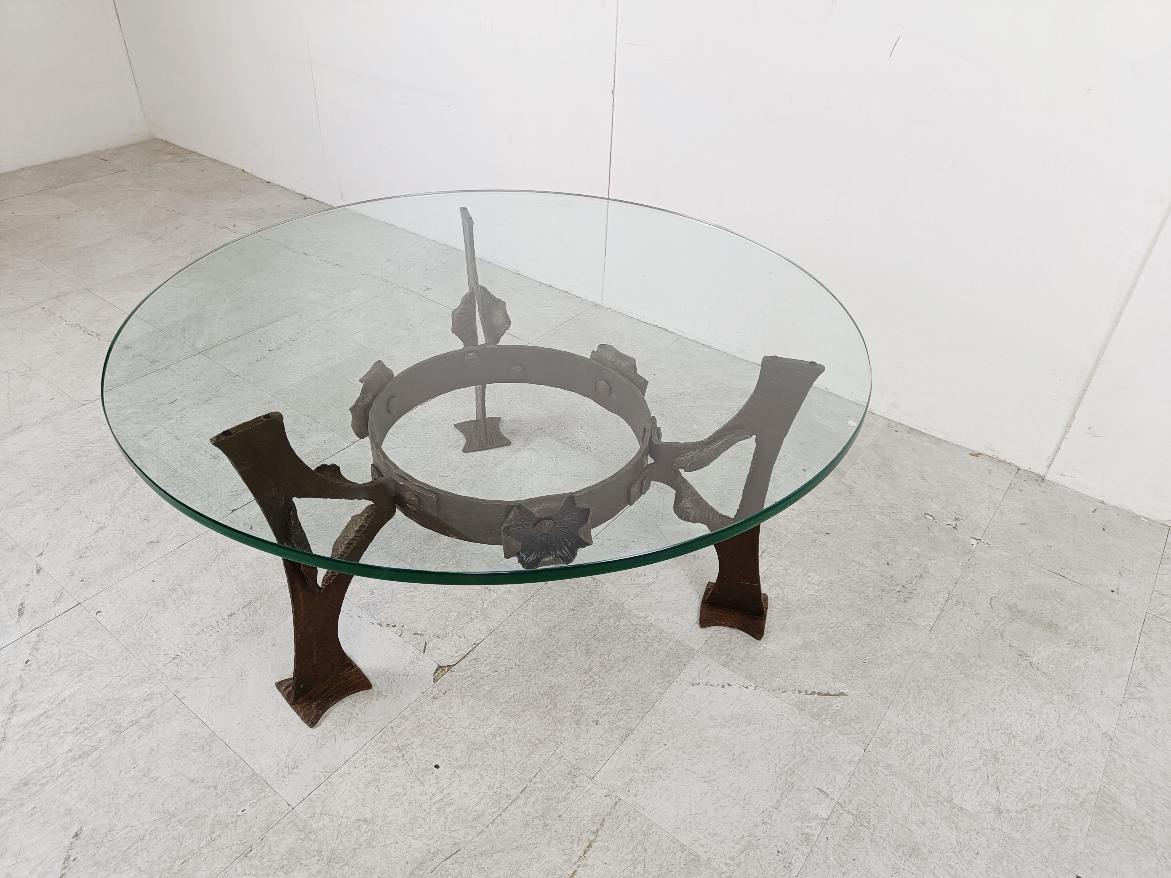 Sculpted steel flower coffee table, 1970s