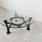 Sculpted steel flower coffee table, 1970s