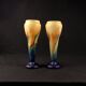 Pair of Art Deco vases in multi-layered glass with an abstract, colorful marbled effect