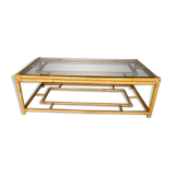 Rattan coffee table vintage glass top 1970
