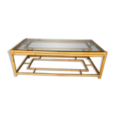 Rattan coffee table vintage glass top 1970