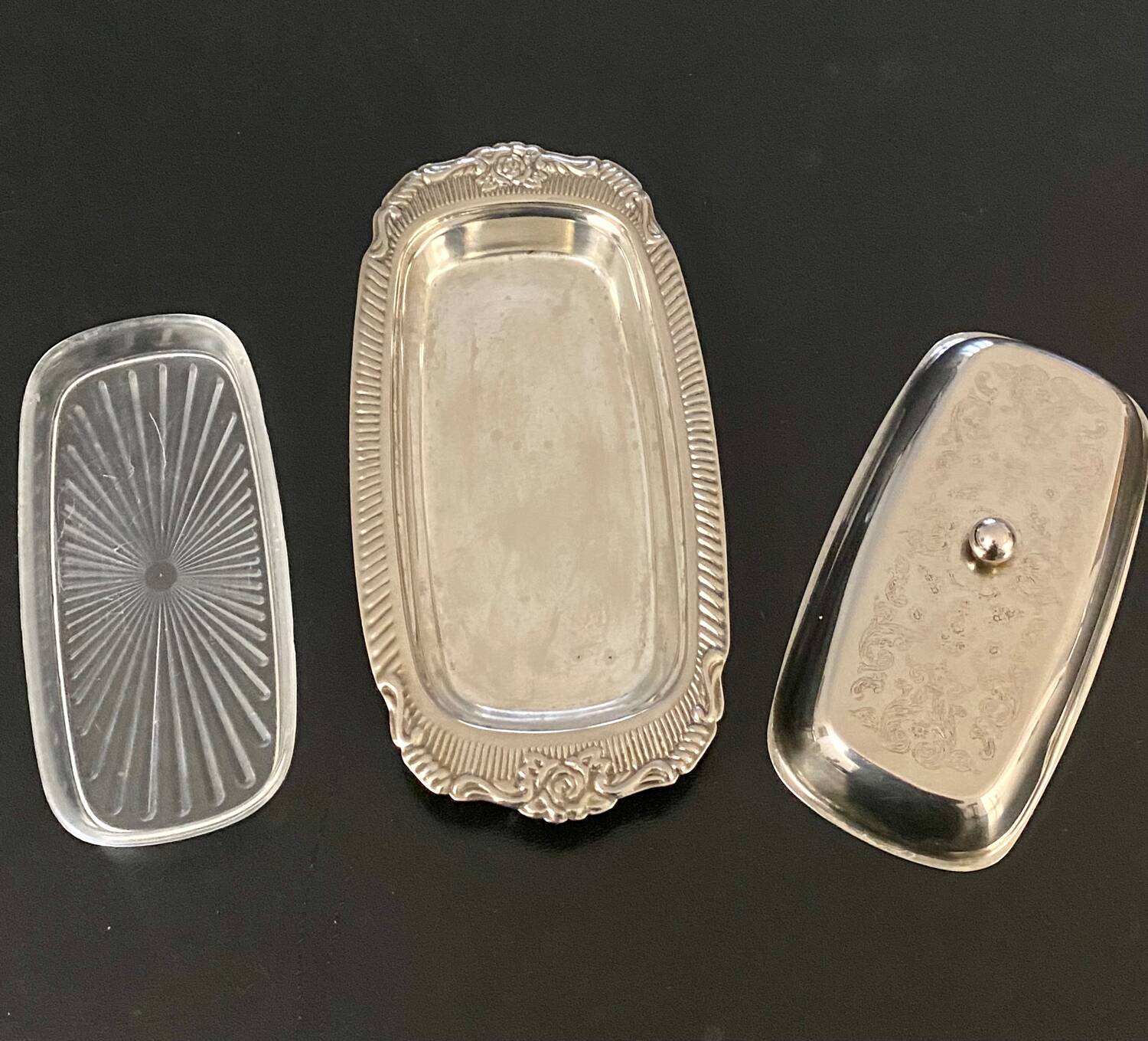 1 stainless steel butter dish and its cup