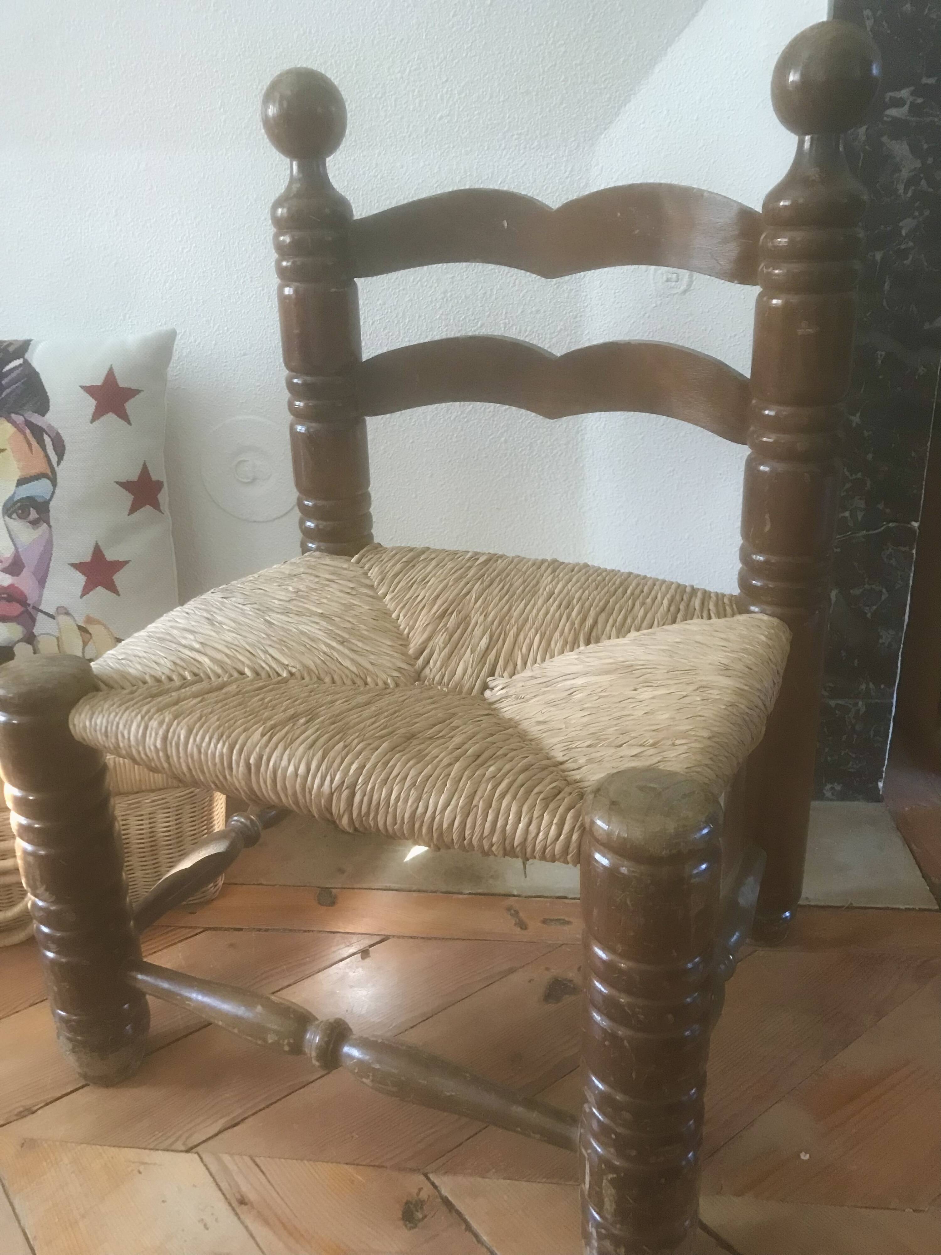 Chaise bois paillée style Charles Dudouyt 1940