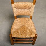 Spanish brutalist rustic Dining Chairs in Oak and Rush