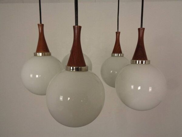 Danish Glass and Rosewood Cascade Ceiling Lamp, 1960s