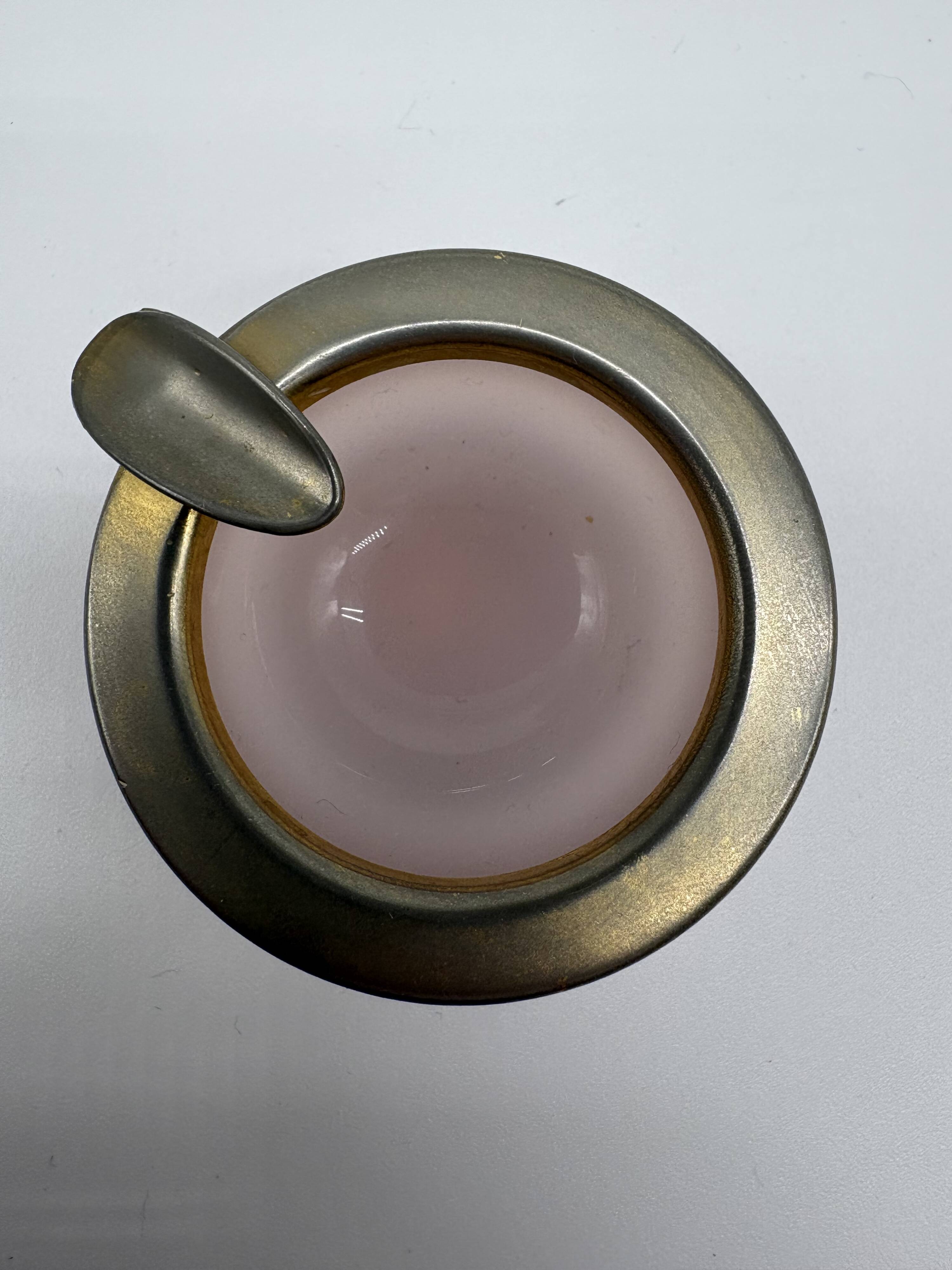 Luxurious Vintage Ashtray in Satin Pink Glass and Golden Frame | Catchall