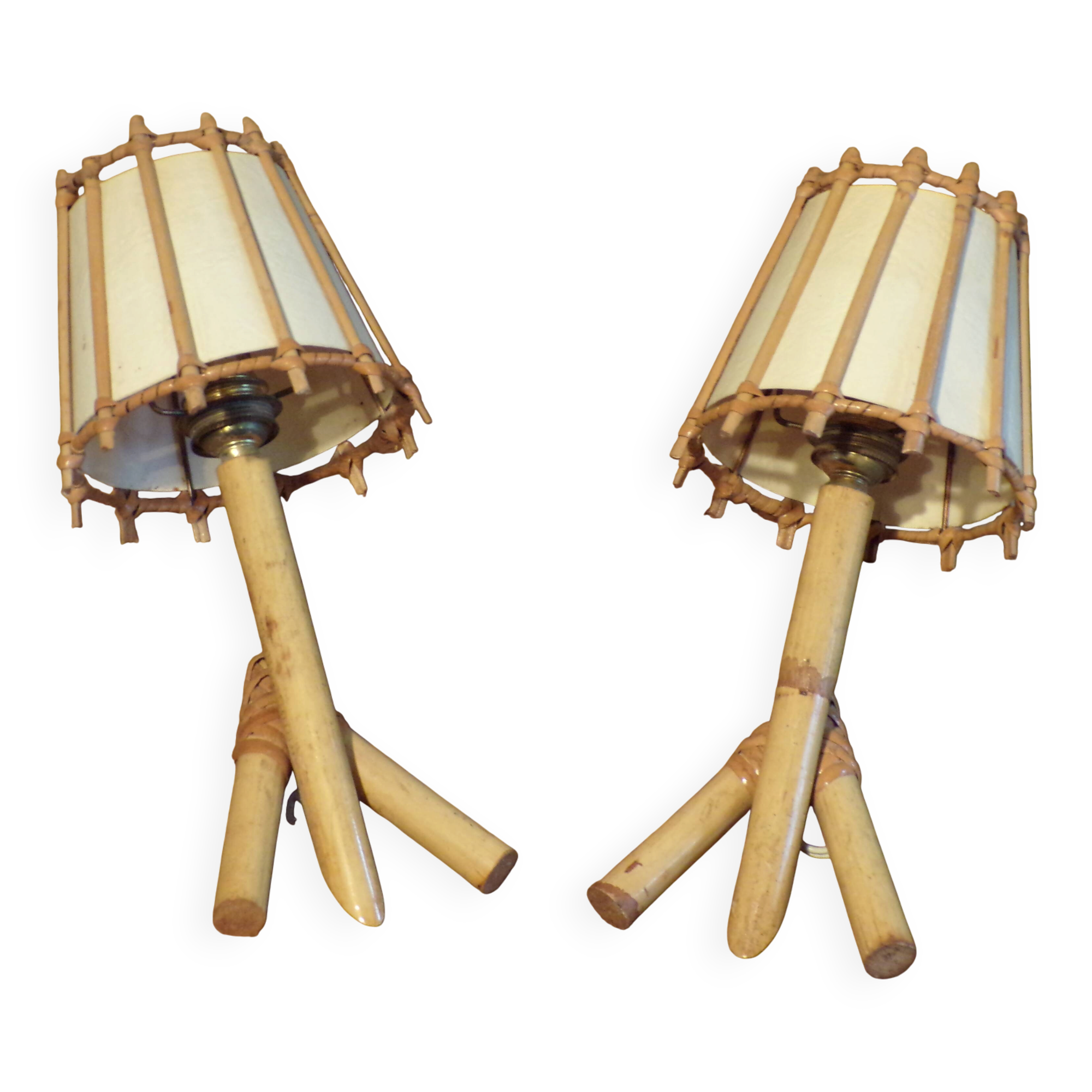 Pair of vintage rattan wall lights