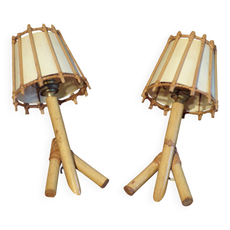 Pair of vintage rattan wall lights