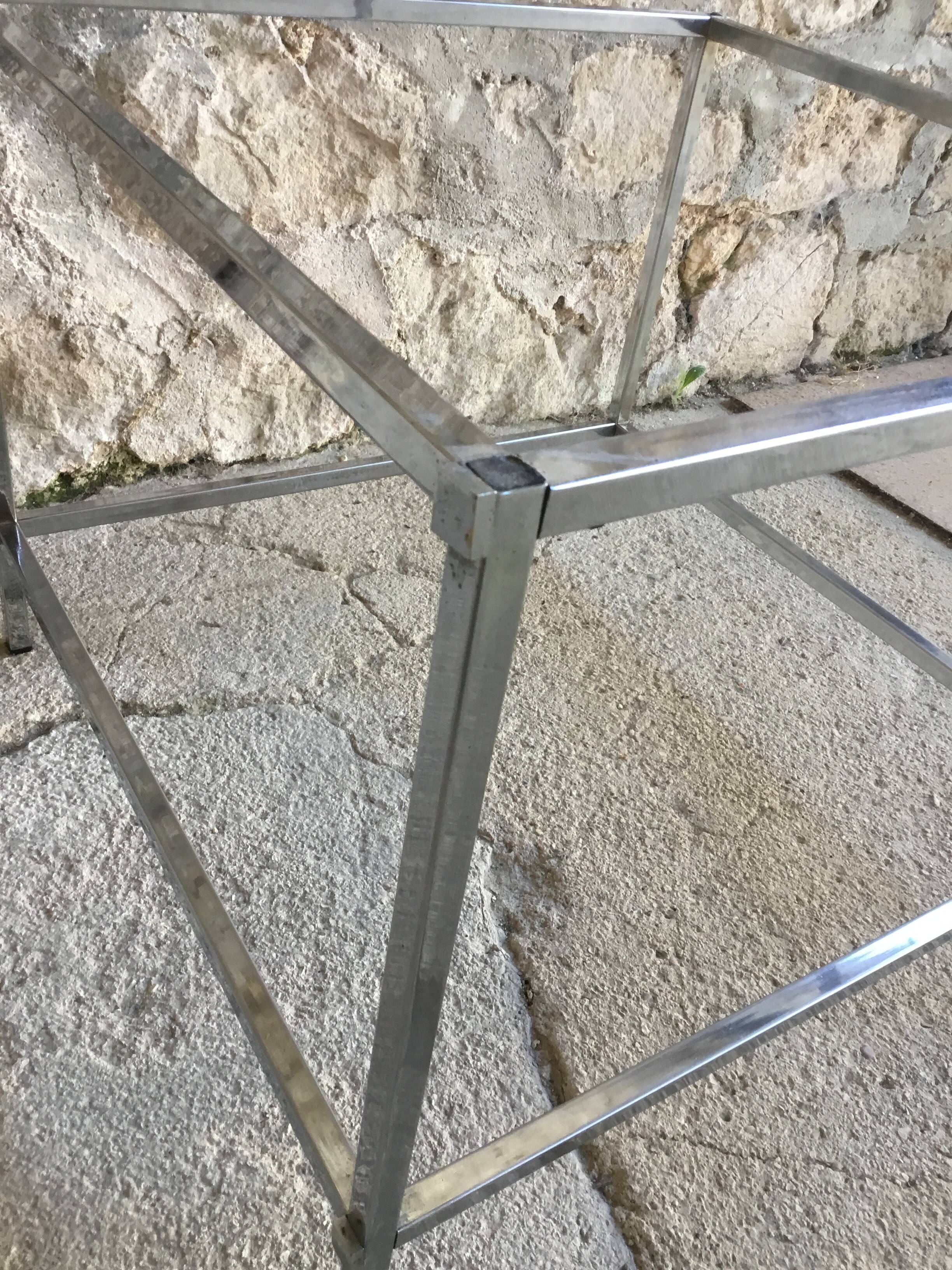 Square coffee table in marble and stainless steel - 1980s design
