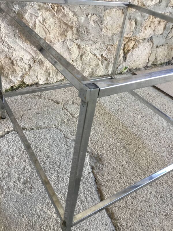 Table basse carrée marbre et inox - design 1980