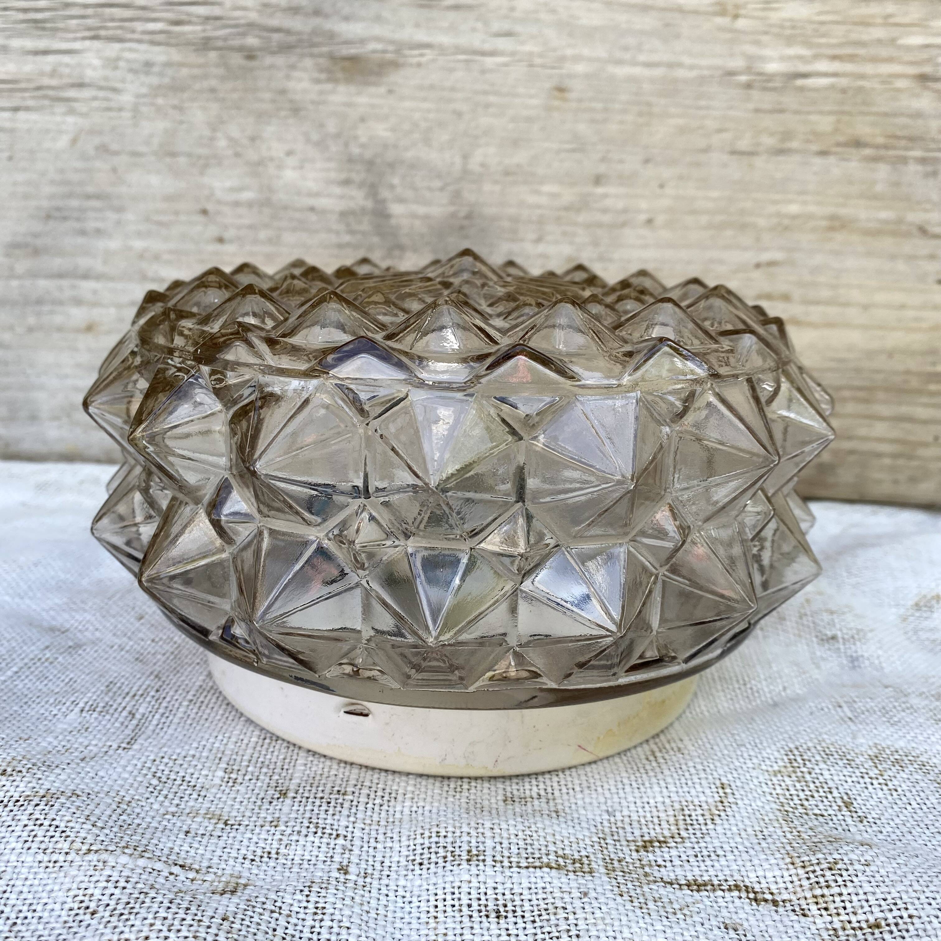 Plafonnier rond vintage en verre fumé, années 70
