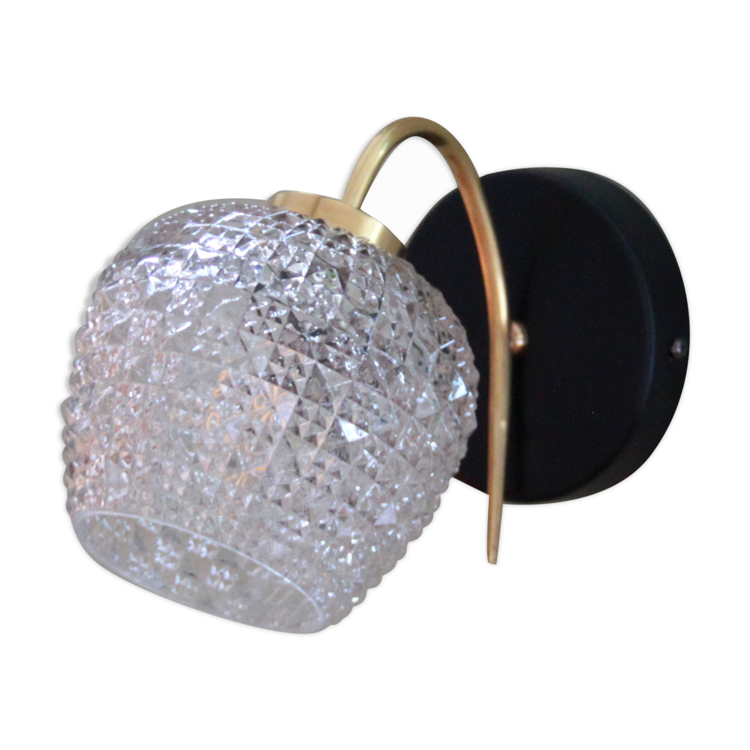 Wall lamp gooseneck brass globe glass diamond tip