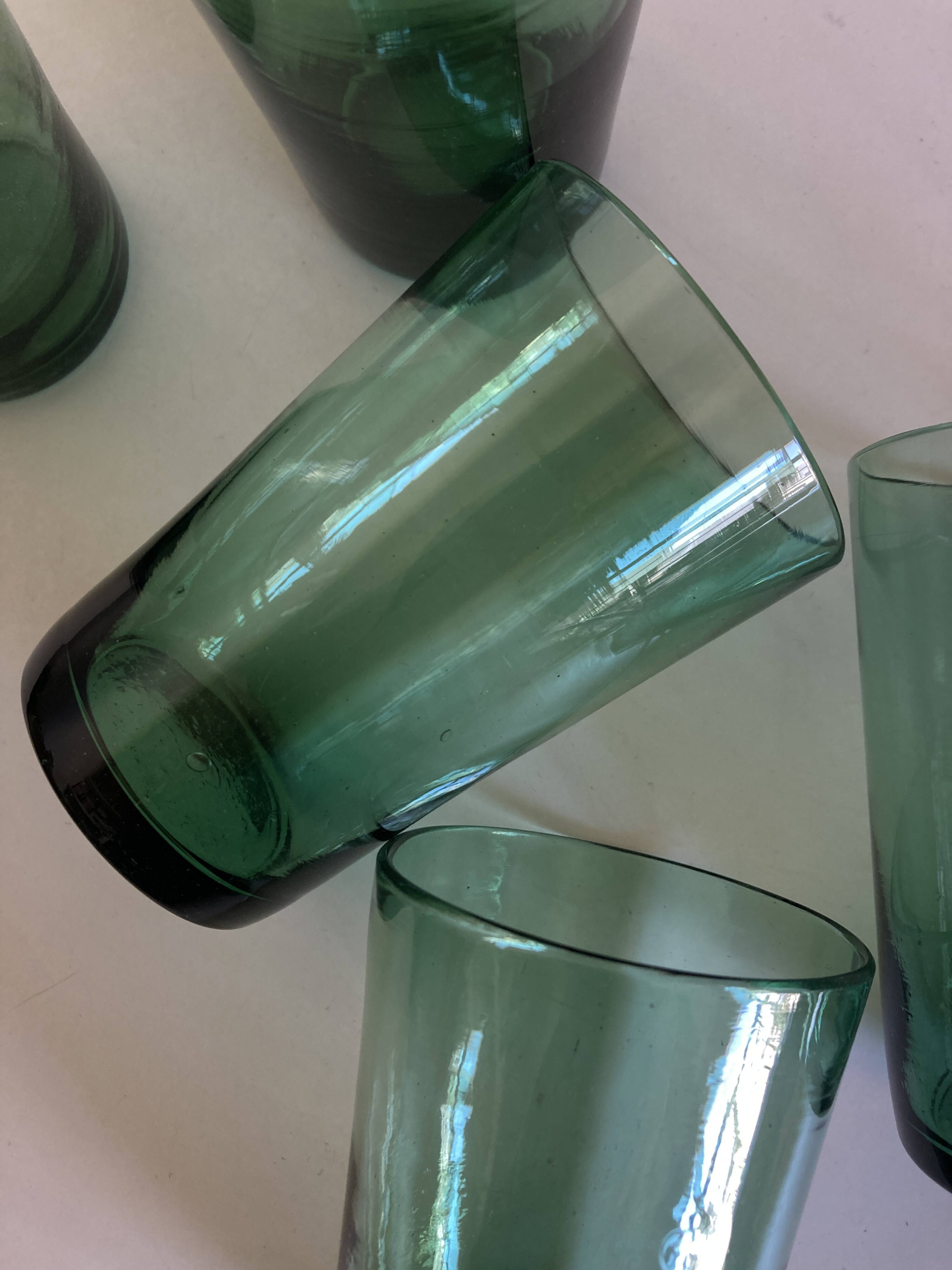Set of 6 green rosemary blown tumbler glasses 1960